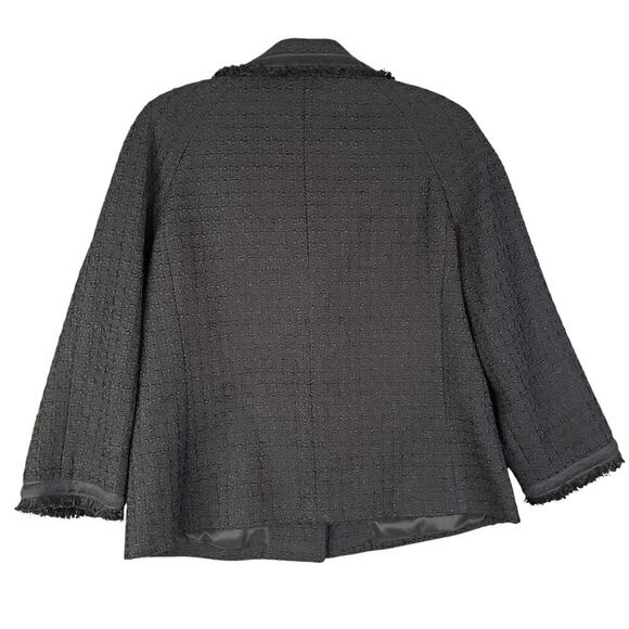 Talbots Blazer Jacket Women’s Size 8 Tweed Black Fringe Lined Cotton Crystal - Picture 3 of 8